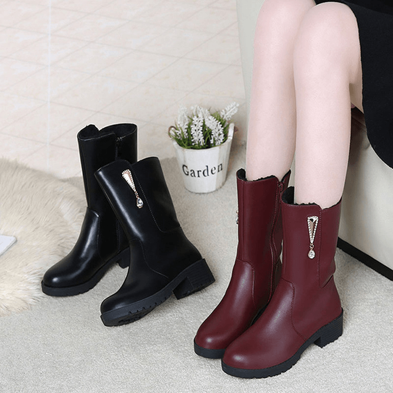 Women Winter Keep Warm Crystal Fashion Mid-Calf Boots