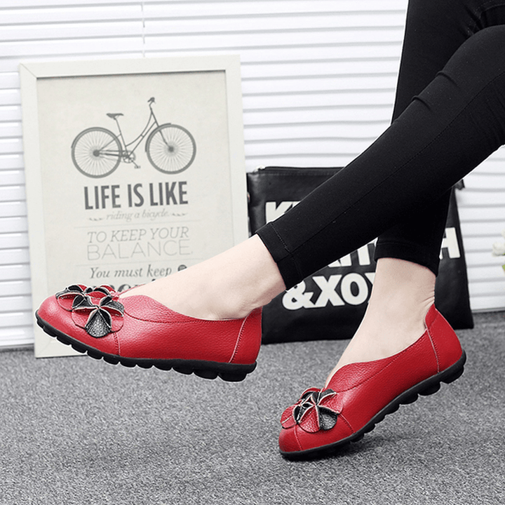 US Size 5-13 Women Flower Flat Shoes Casual Outdoor Leather Slip on round Toe Loafers