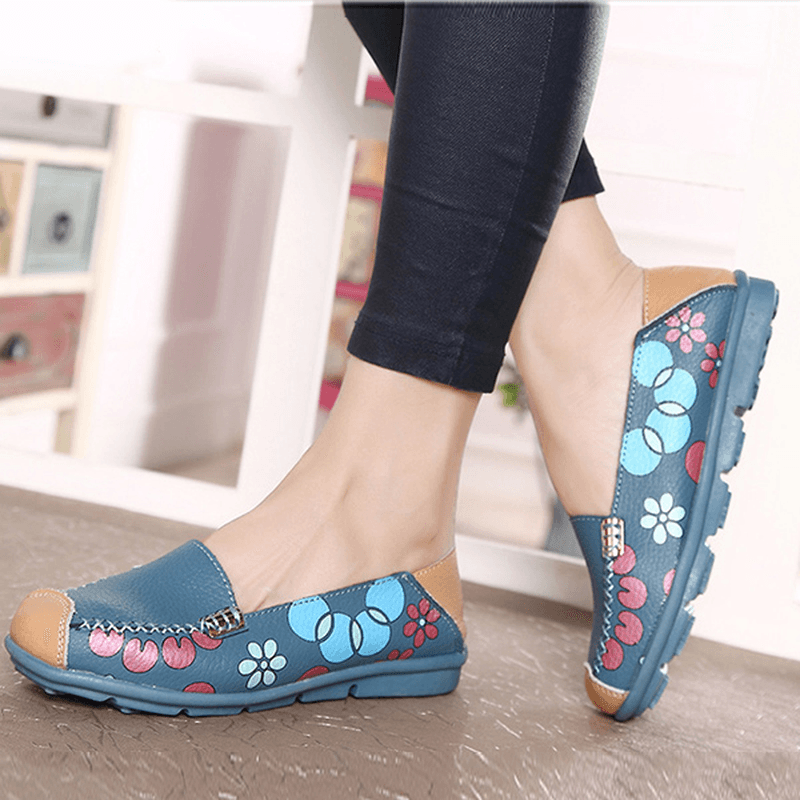 Women Flats Shoes Comfortable Breathable Slip on Flower Floral Flat Loafers Shoes