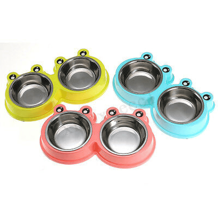 3Colors Frog Shape Pet Bowl Food Water Container Stainless Steel Dog Cat Feeder