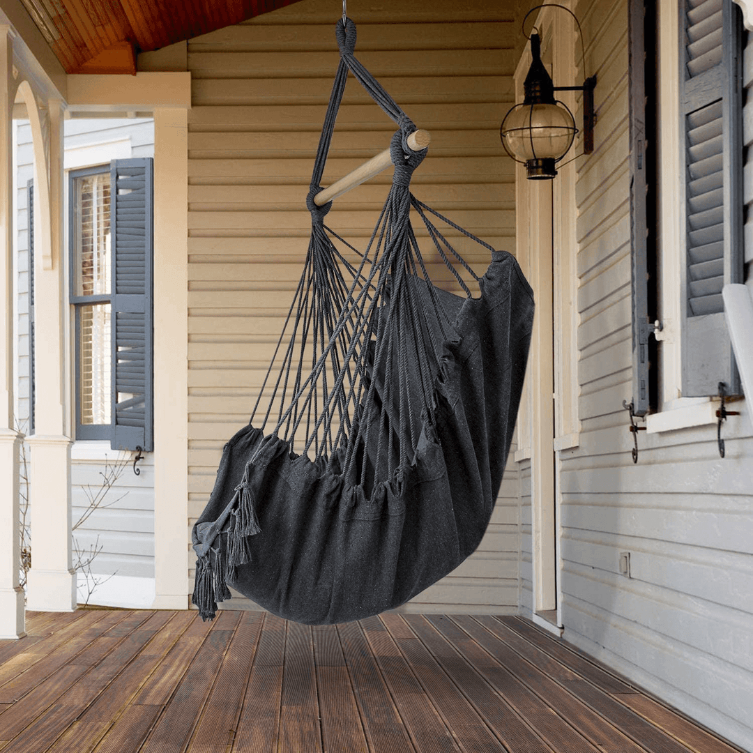 Max 330Lbs/150Kg Hammock Chair Hanging Rope Swing with 2 Cushions Included Large Tassel Hanging Chair with Pocket