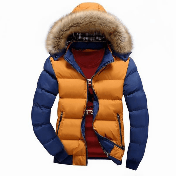 Mens Thick Warm Coat Color Splicing Detachable Hooded Puffer Jacket