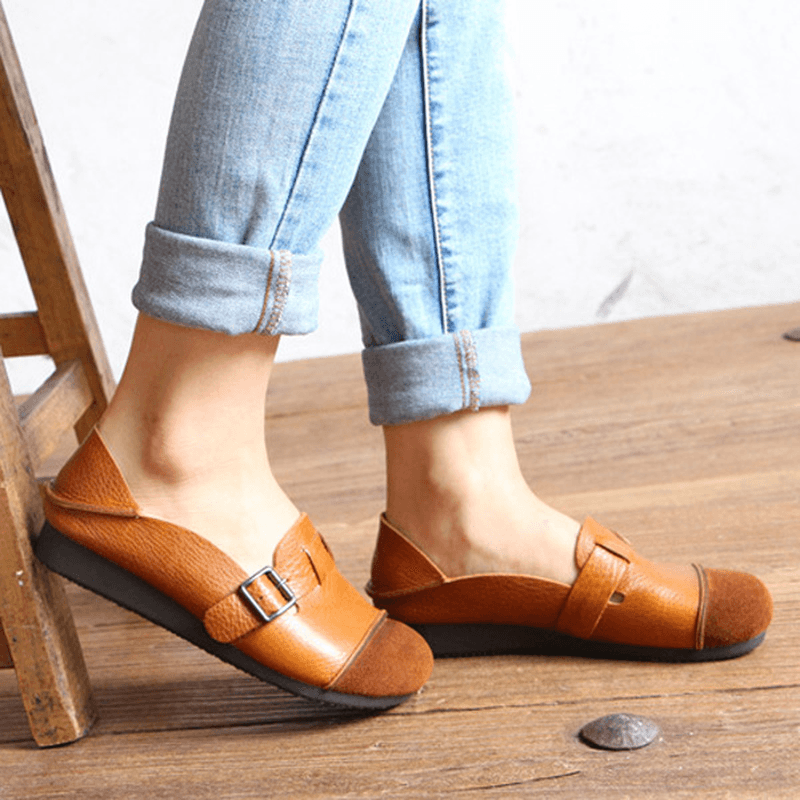 Women Casual Slip on Soft Leather Shoes Outdoor Low Top Flat Loafers