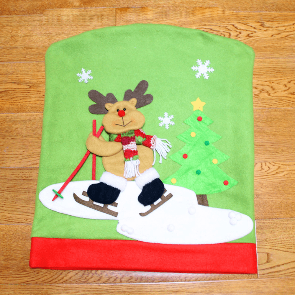 Christmas Chair Cover Cartoon Christmas Santa Claus Chair Back Cover Snowman Elk Ski Dinner Table Party Decorations