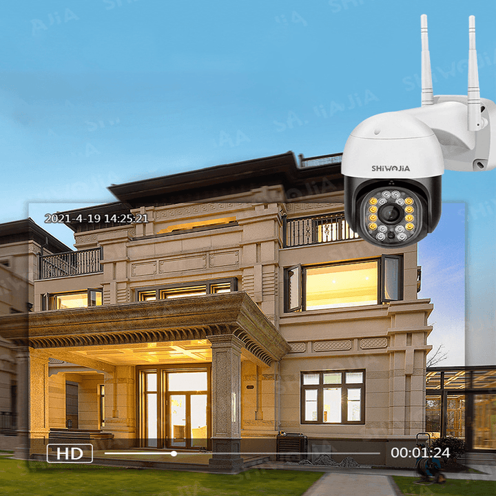 SHIWOJIA Smart WIFI Home Security Camera Outdoor Camera 1080P HD IP66 Waterproof Pan Tilt 360¬∞View Wireless IP Camera with Color Night Vision Motion Detecting Home Cameras