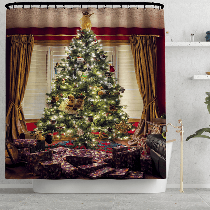 Merry Christmas Tree Shower Curtain Bath Pad Pedestal Rug Lid Toilet Cover Mat for Bathroom 2020 Christmas Decoration