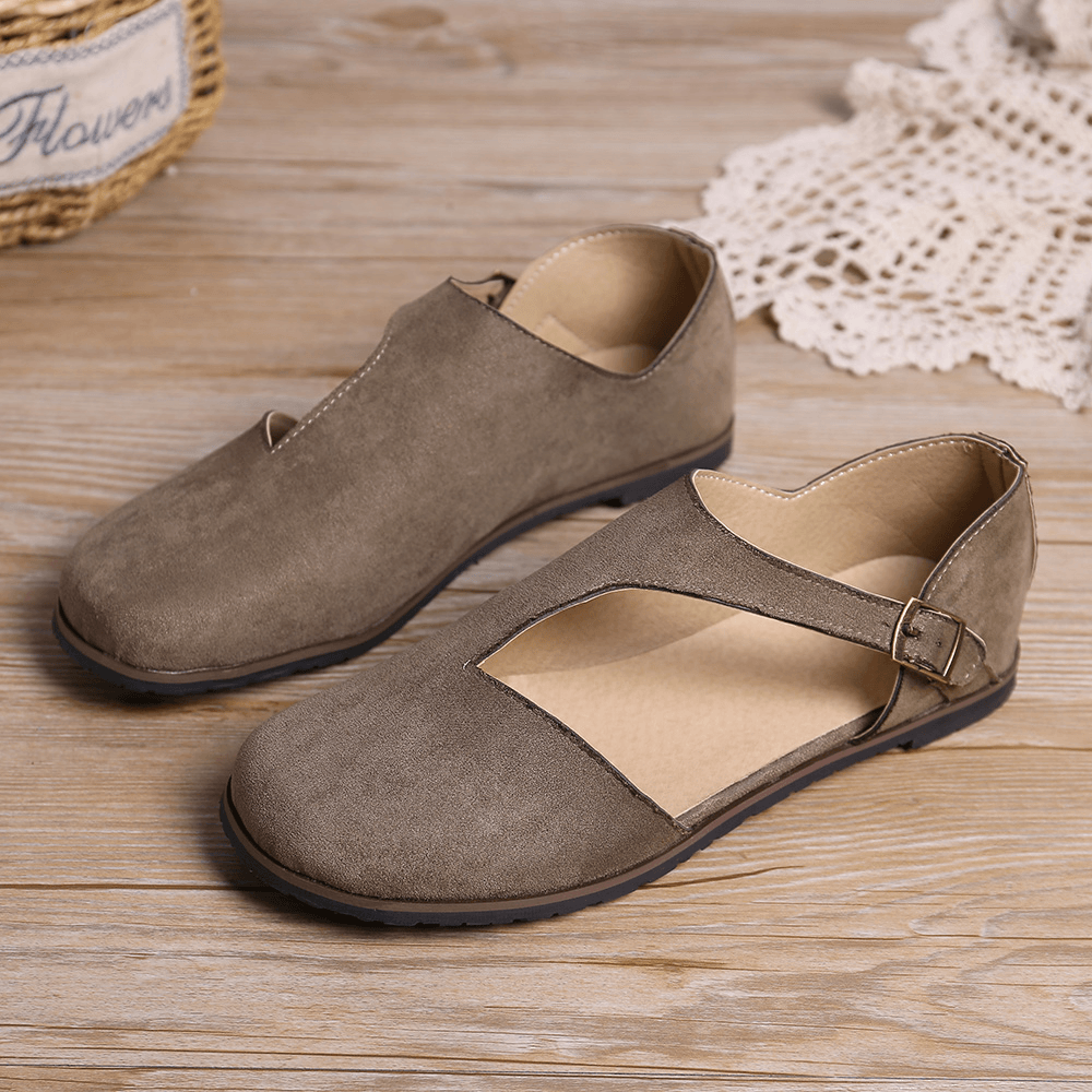 Women Comfy Suede Buckle Pure Color Flats