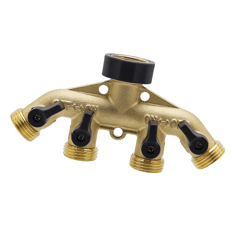 4 Way Heavy Duty Brass Garden Hose Splitter 3/4" Hose Connector 4 Valves Hose Spigot Adapter