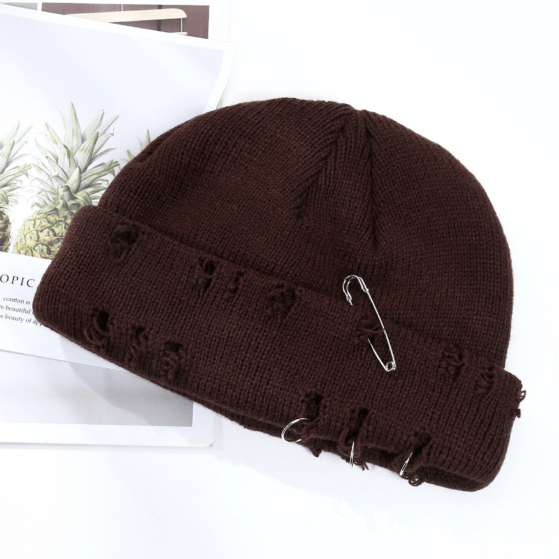 Trendy Ring Pin Hip Hop Woolen Hat for Men and Women Knitted