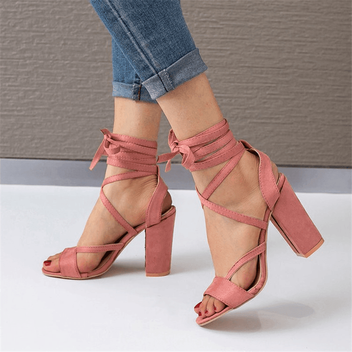 Women plus Size Strappy Open Toe Suede High Heel Summer Sandals