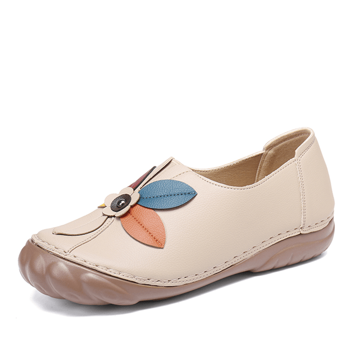 Women Retro Flower Stitching Comfy round Toe Slip on Flat Loafers Shoes