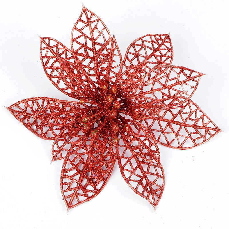 10Pcs Christmas Glitter Hollow Flower Decoration Flowers for Christmas Trees New Year Decorations Wedding Party Decor