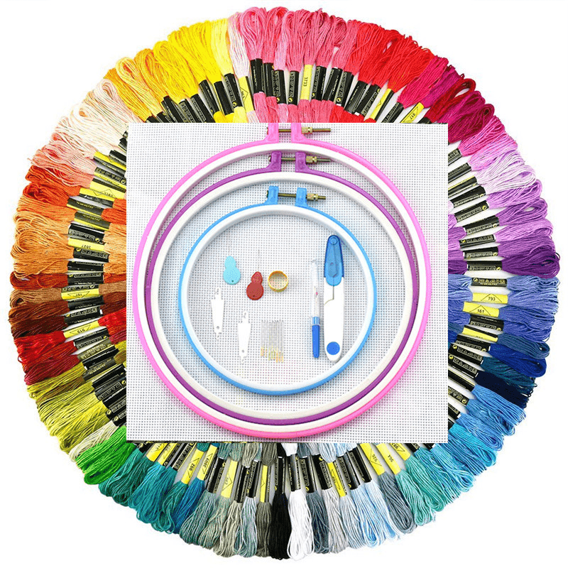 5PCS Embroidery Plastic Circles 100 Colors Thread Sewing Tool Adjustable Skein Punch Needle Stitching Cross Stitch Craft Tools