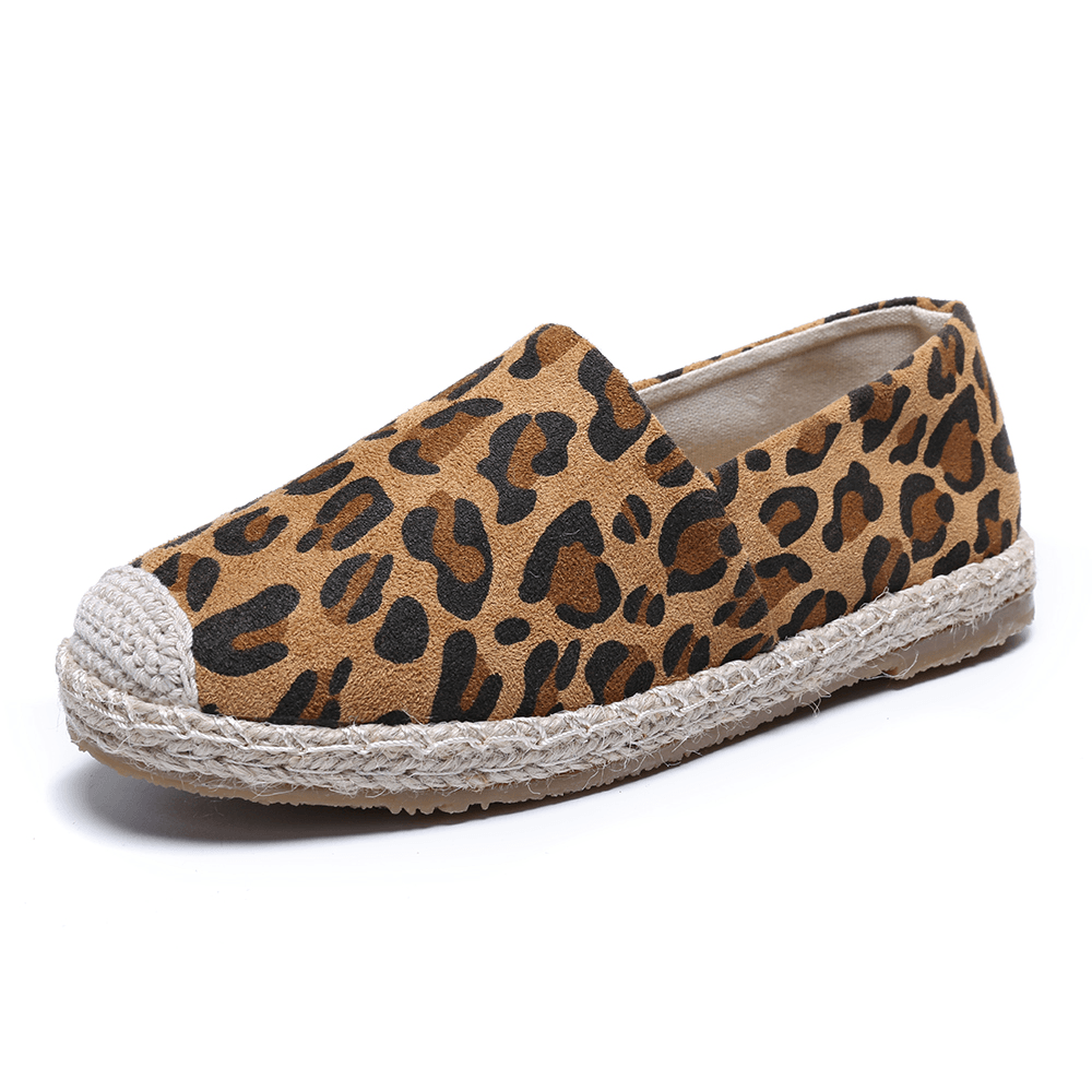 Women Leopard Printing Comfy Lightweight Casual Slip on Espadrille Flats - MRSLM