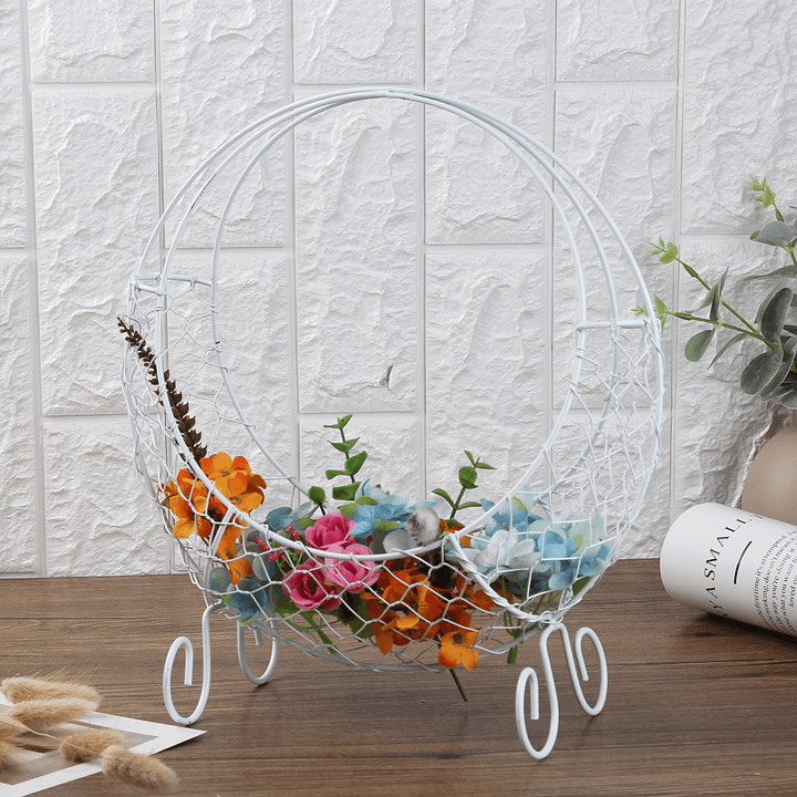 Flower Basket Stand Moon Shape Iron Wire Wreath Frame Metal Succulent Pot 28CM