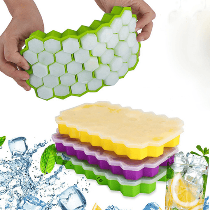 2Pcs 37 Grid Silicone Ice Tray Cube Stacable Mold Set DIY Honeycomb Shape Ice Cube Ray Mold Ice Cream Party Cold Drink Kitchen Cold Drink Tools