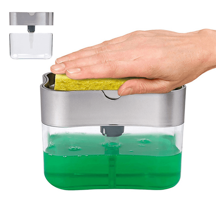 Soap Pump Dispenser with Sponge Holder Manual Press Soap Organizer Cleaning Liquid Dispenser Container Kitchen Cleaner Tool