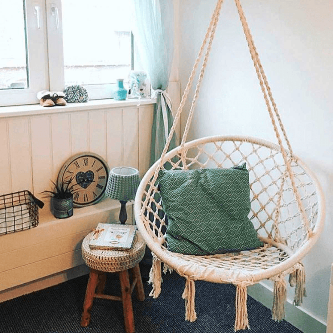 Macrame Swing Chair Kids Hanging Hammock Chair Max Load 125Kg Outdoor Indoor Garden