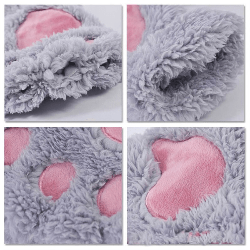 Women Girls Fluffy Plush Bear Cat Paw Fingerless Gloves Paw Glove Winter Warm Mittens