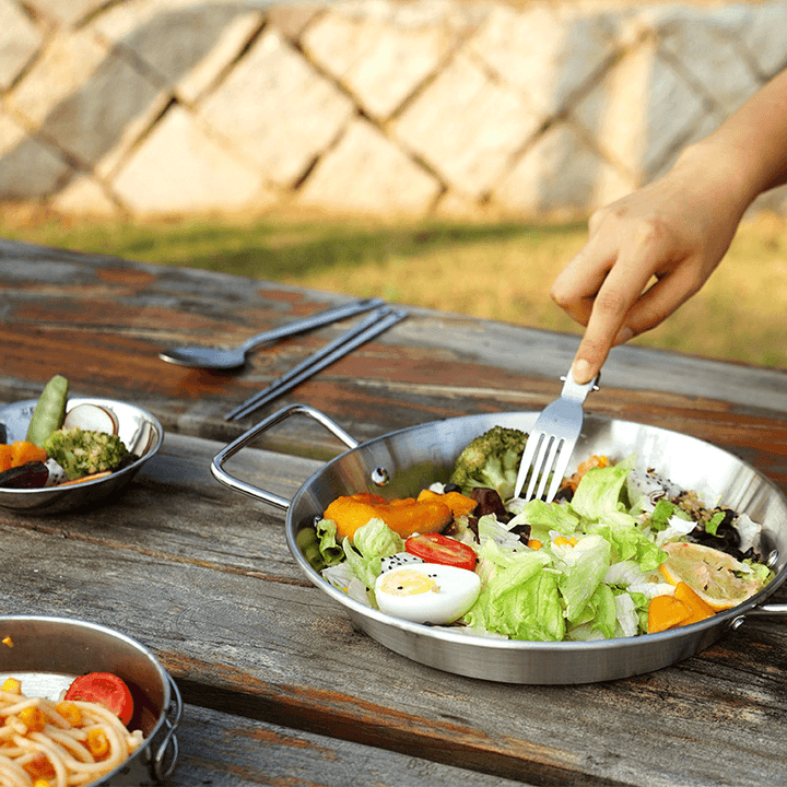 Campleader 24Cm Stainless Steel Seafood Plate Double Ear Non-Stick Frying Pot Outdoor Camping Kitchen Cooking Tool