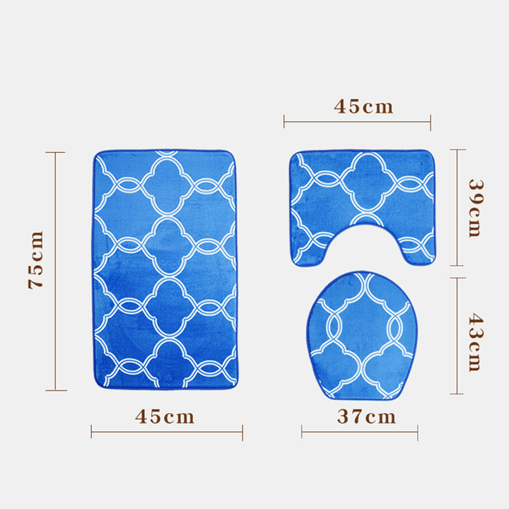 3Pcs Lantern Pattern Bathroom Mat Set Antiskid Washroom Carpet Contour Mat Toilet Seat Lid Cover