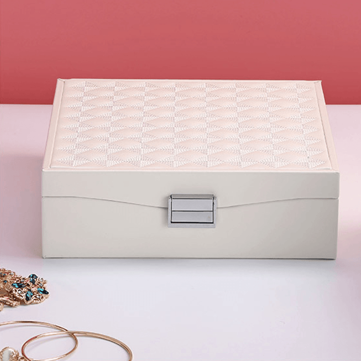 Flannel Square Jewelry Box Simple Layout 2 Layers Makeup Organizer Choker Ring Necklace Storage Box