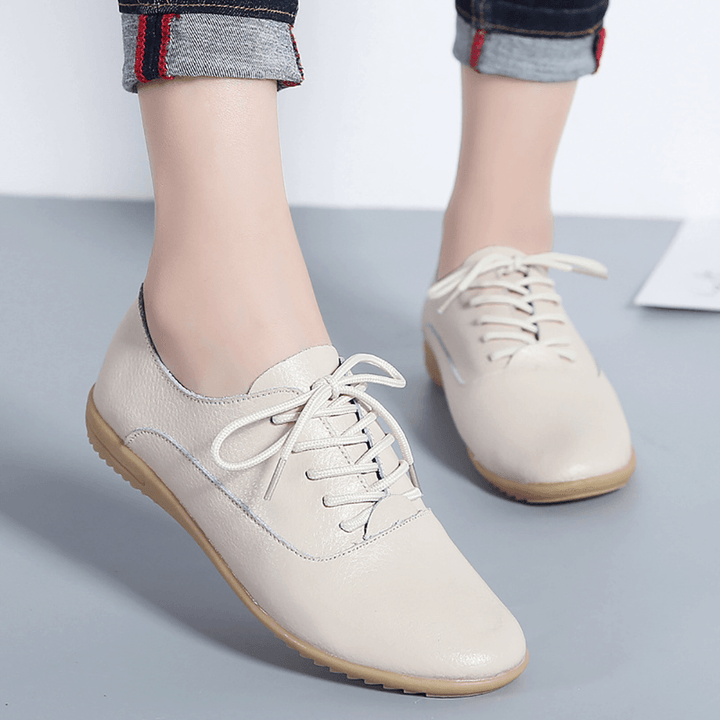 Women Slip Resistant Lace up Casual Leather Flats