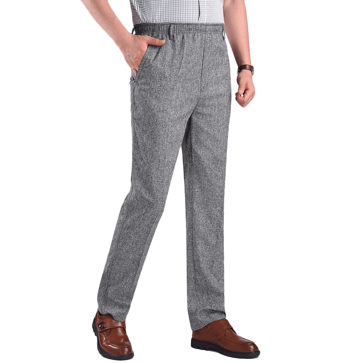 Men'S Summer Thin Elastic High Waist Deep Suit Pants