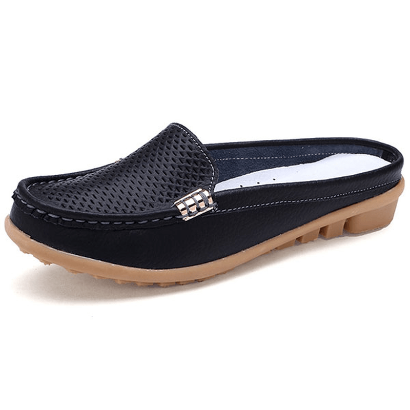 US Size 5-10 New Women Casual Fashion Breathable round Toe Slip-On Leather Flat Sandals Shoes