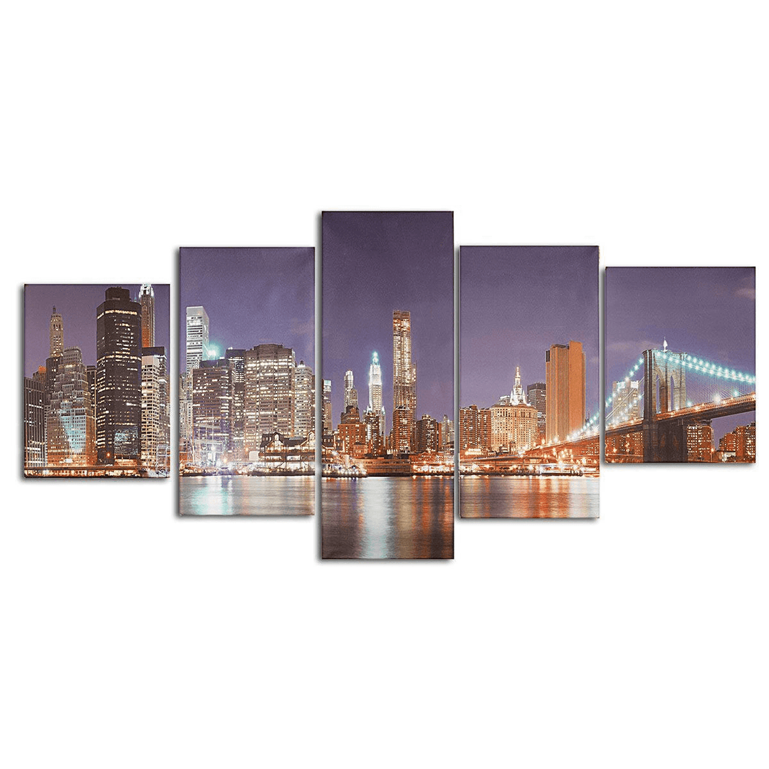 5Pcs Cityscape Night Canvas Art Print Paintings Picture Home Wall Decor