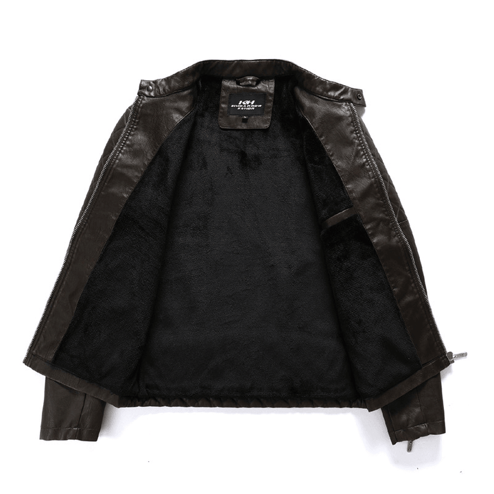 Autumn and Winter Leather Motorcycle Jacket Men plus Velvet to Keep Warm