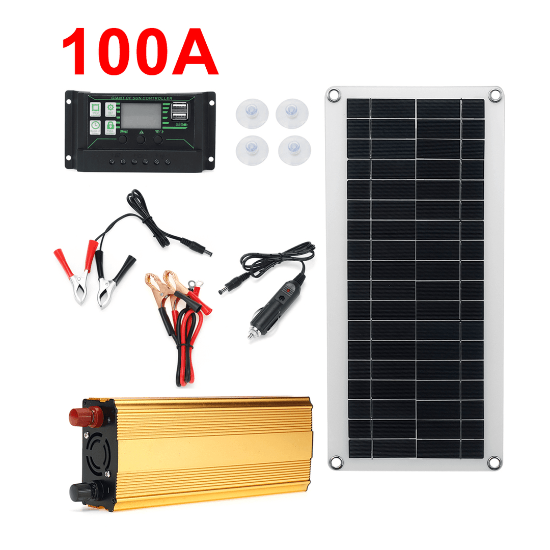 4In1 Waterproof Solar Panel Solar Power Kit W/ 2000W Power Inverter 30W Solar Panel with Soar Charge Controller - MRSLM