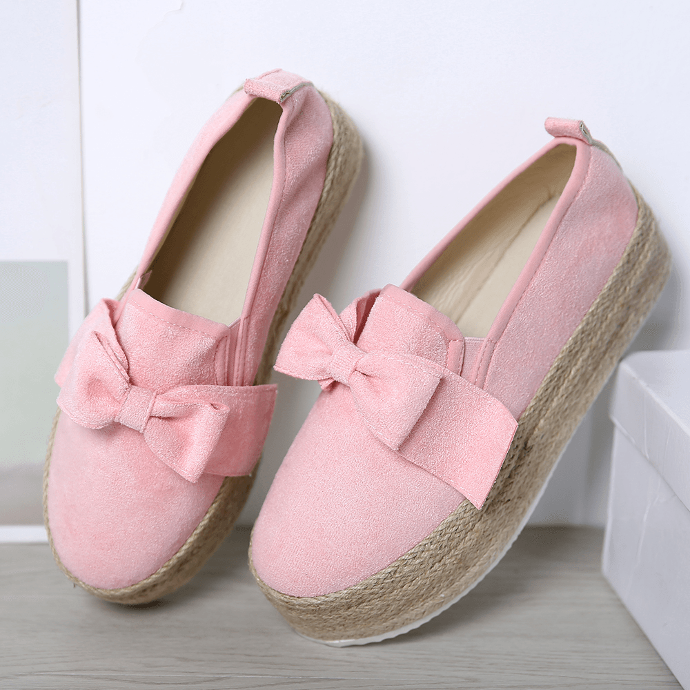 Large Size Women Casual Butterfly Knot Straw Platform Loafers