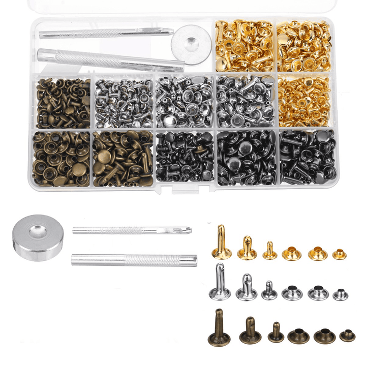 480Pcs Double Cap Rivets Tool Kit Metal Studs Hat Bag Leather Clothes Craft