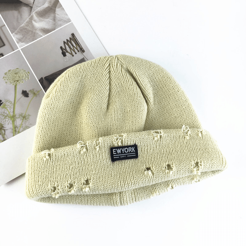 Fashion Patch Hole Knit Hat Ear Protection Toe Cap Cold Hat