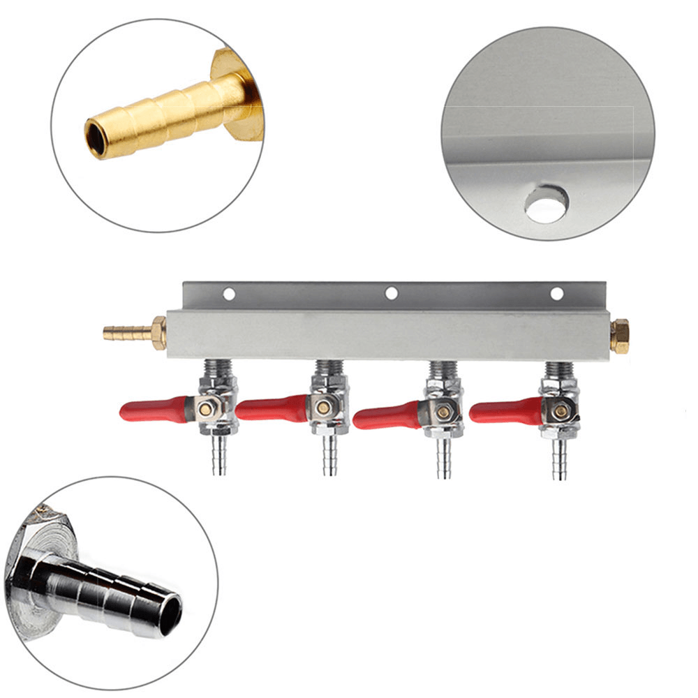 4 Way CO2 Gas Distribution Block Manifold with 7Mm Hose Barb Wine Making Tools Draft Beer Dispense