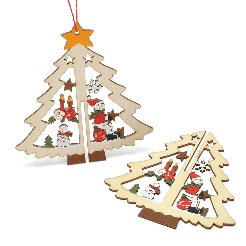 Christmas 3D Wooden Pendant Star Bell Tree Hang Ornaments Home Party Decorations Kids Gifts