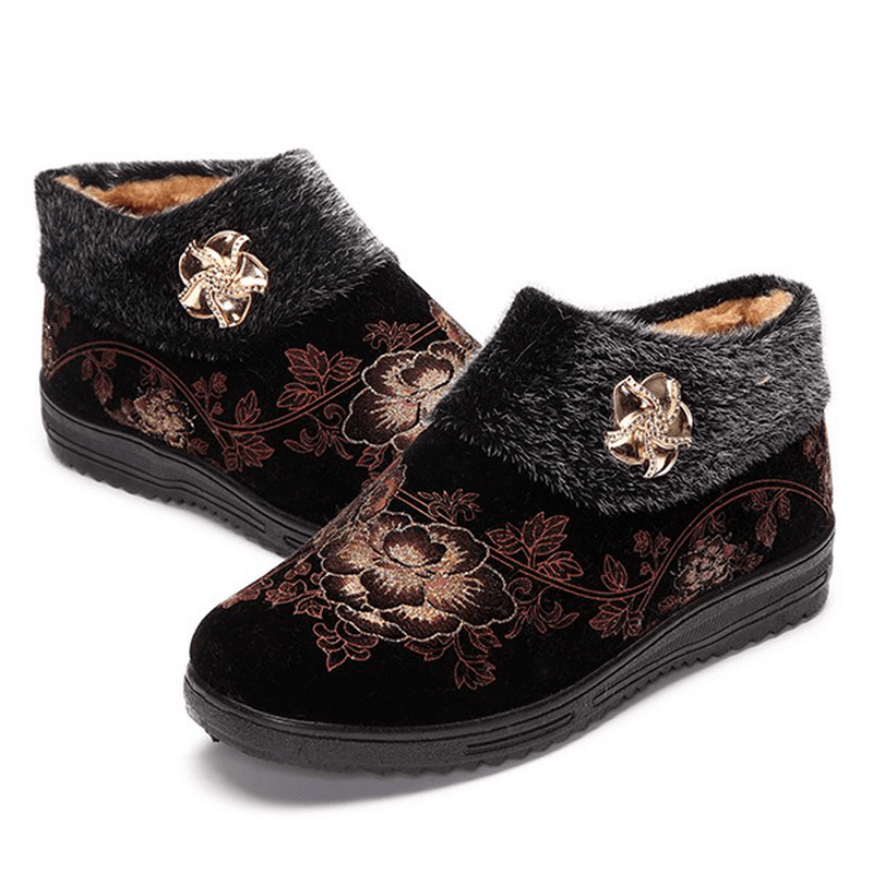 Women Winter Cotton Fur Lining Boots Casual Outdoor Plush Flats