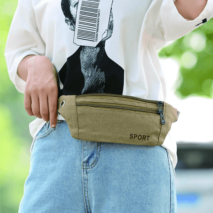 Unisex Canvas Waist Bag Waist Belt Bag Fanny Pack Hip Pouch Travel Sports Phone Pocket