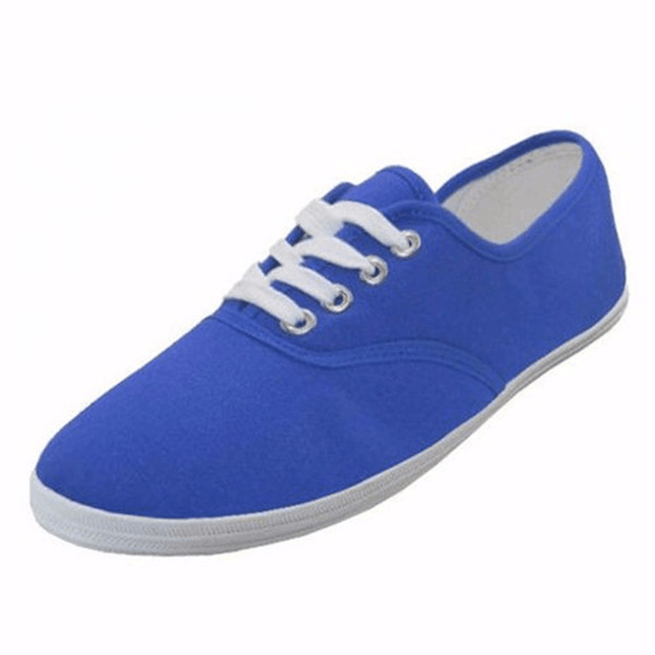 Womens Solid Color Canvas Lace up Casual Flats Loafers