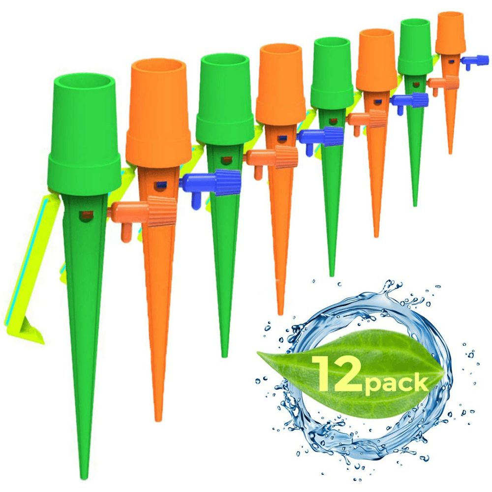 12Pcs Constant Pressure Automatic Flow Dripper Adjustable Self Watering Spikes Irrigation Equipment for Plastic Bottle Indoor Outdoor Bonsai Watering Device