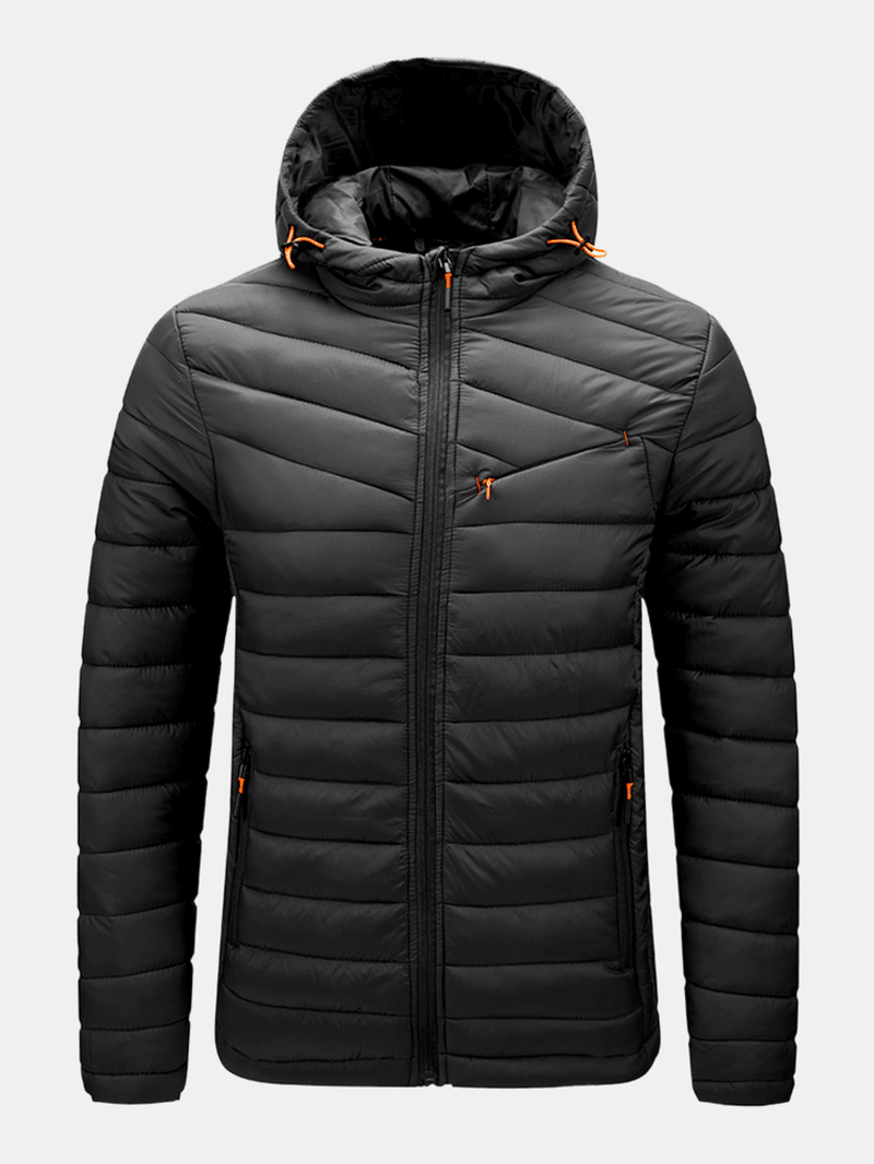 Mens Warm Hooded Zipper Long Sleeve down Jacket with Pocket