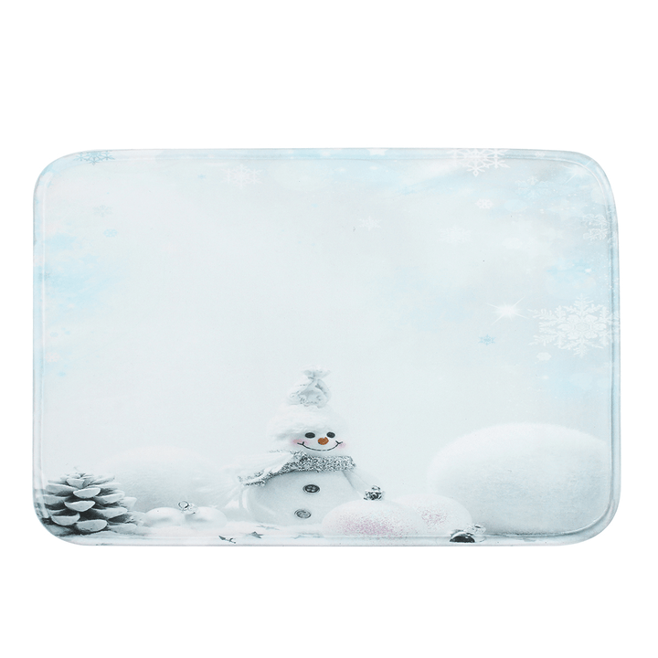 Bathroom Set Non Slip Rug Lid Toilet Cover Bathroom Mat Shower Curtain Snowman