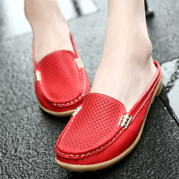 US Size 5-10 New Women Casual Fashion Breathable round Toe Slip-On Leather Flat Sandals Shoes