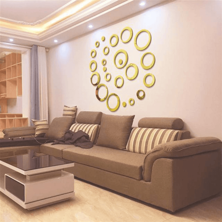 3D Mirror Acrylic Wall Stickers Circle Ring Gold Decal Modern Home DIY Decoration