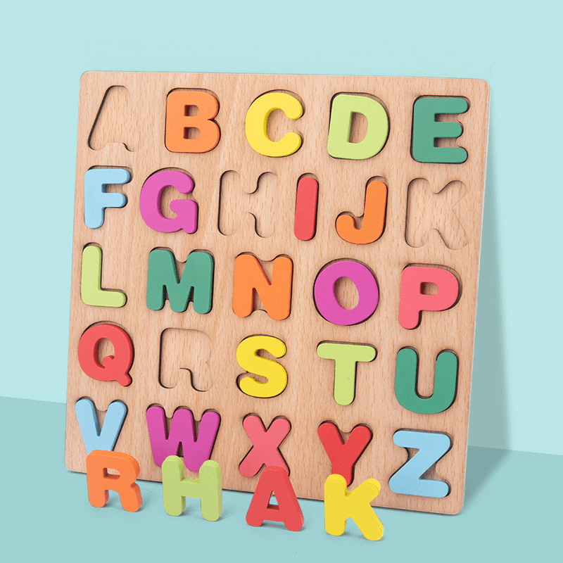 Children'S Alphanumeric Building Block Puzzle Early Education Wooden Hand-Grabbing Board