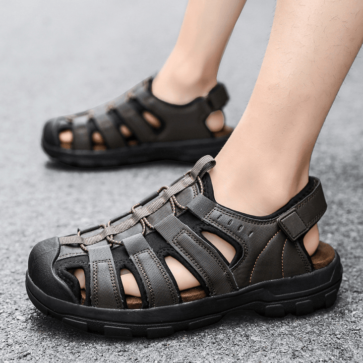 Men Cowhide Leather Breathable Soft Bottom Non Slip Comfy Casual Outdoor Sandals