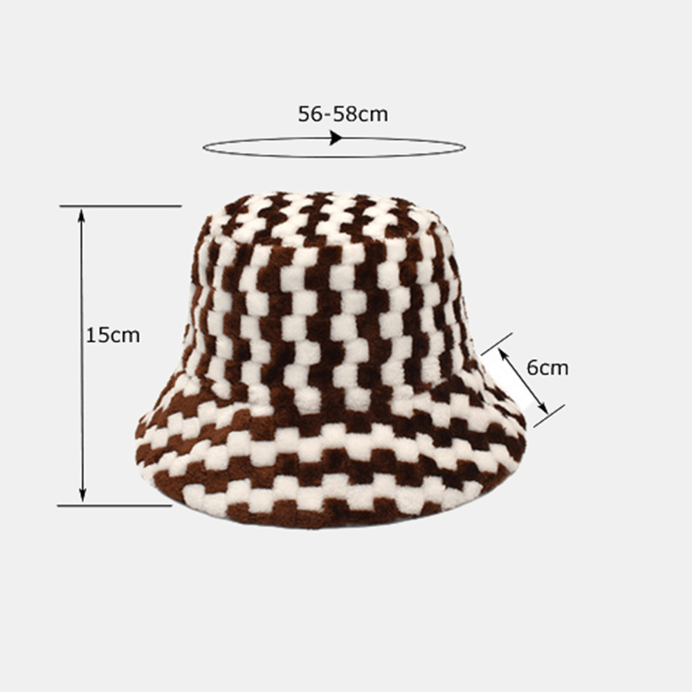 Unisex Lattice Jacquard Plush Warmth Bucket Hat Outdoor Casual Thicken Cool Protection Faux Rabbit Fur Hat