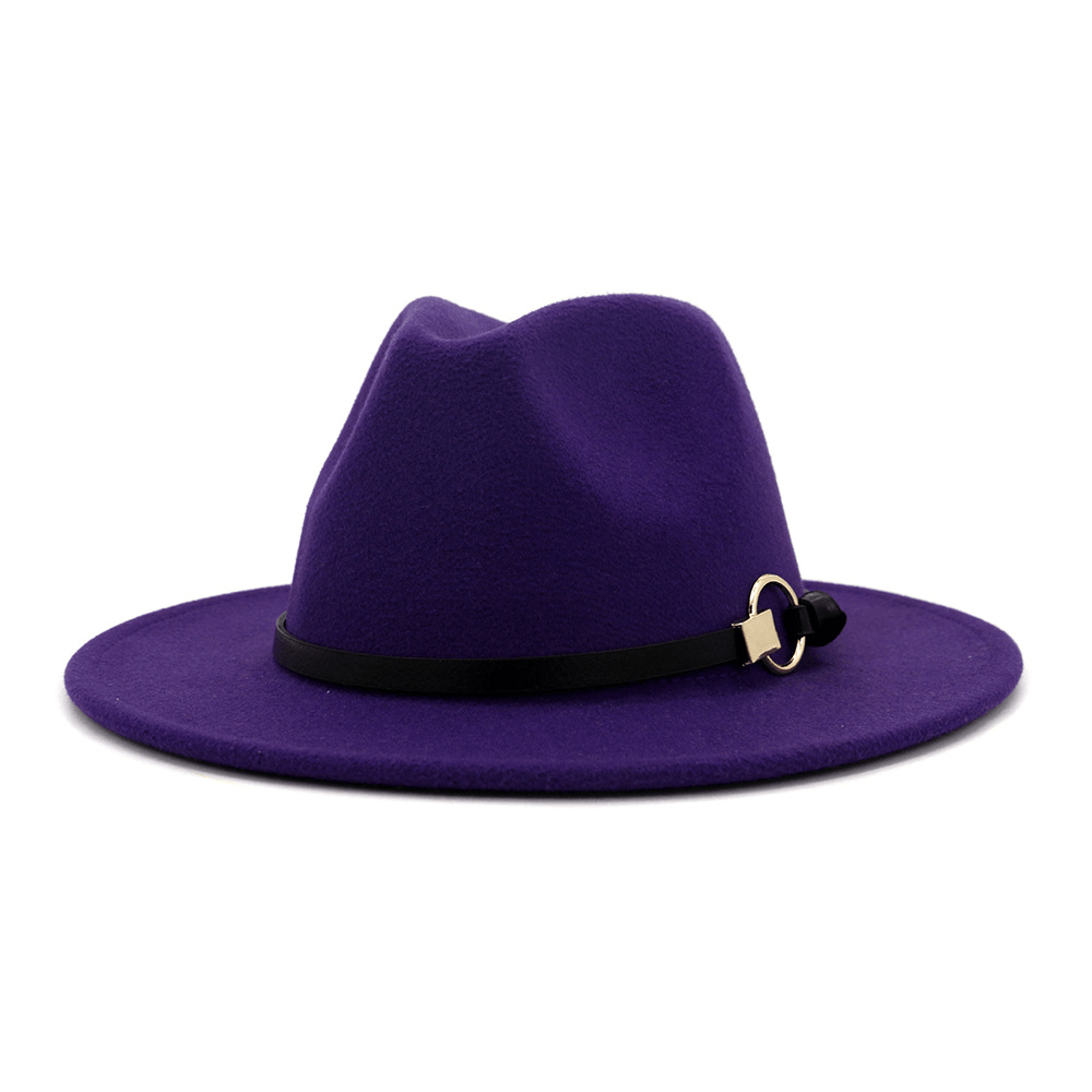 Simple Belt Flat Brim and Big Rim All-Match Jazz Hat