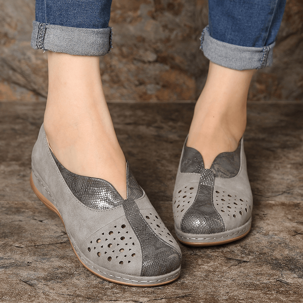 LOSTISY Women Stitching Hollow Out Slip Resistant Flats